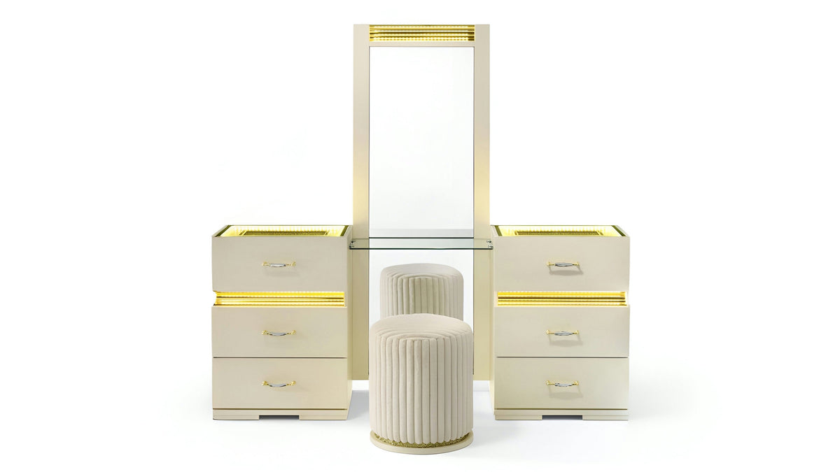Brillia Ivory Bedroom Set — LED Accents and Croc-Embossed Finish
