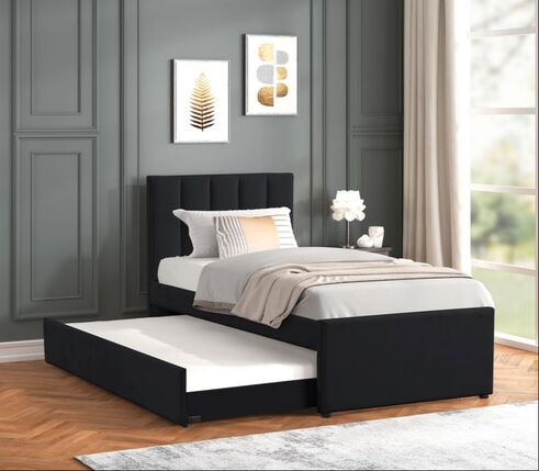 Maya Black Platform Bed with Trundle — Twin & Full