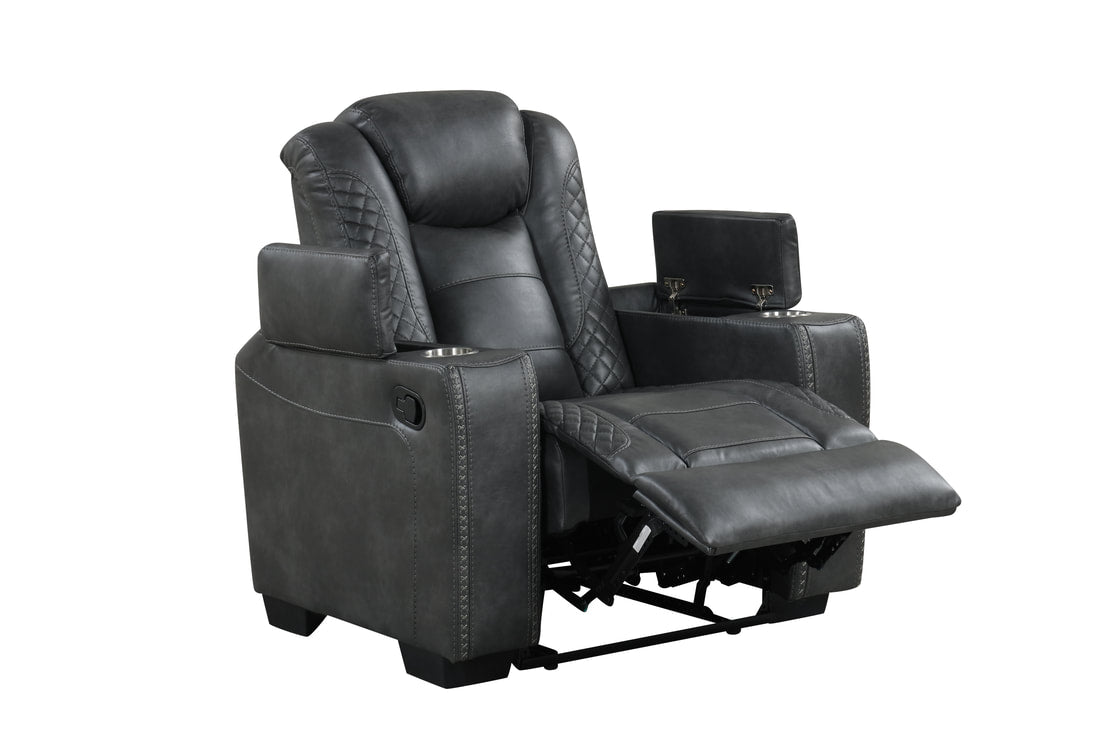 Stefano30 Gray 3PC Reclining Set — Drop-Down Table & Charging Pad