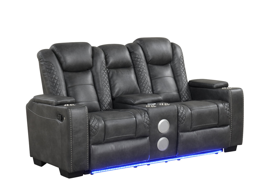 Stefano30 Gray 3PC Reclining Set — Drop-Down Table & Charging Pad