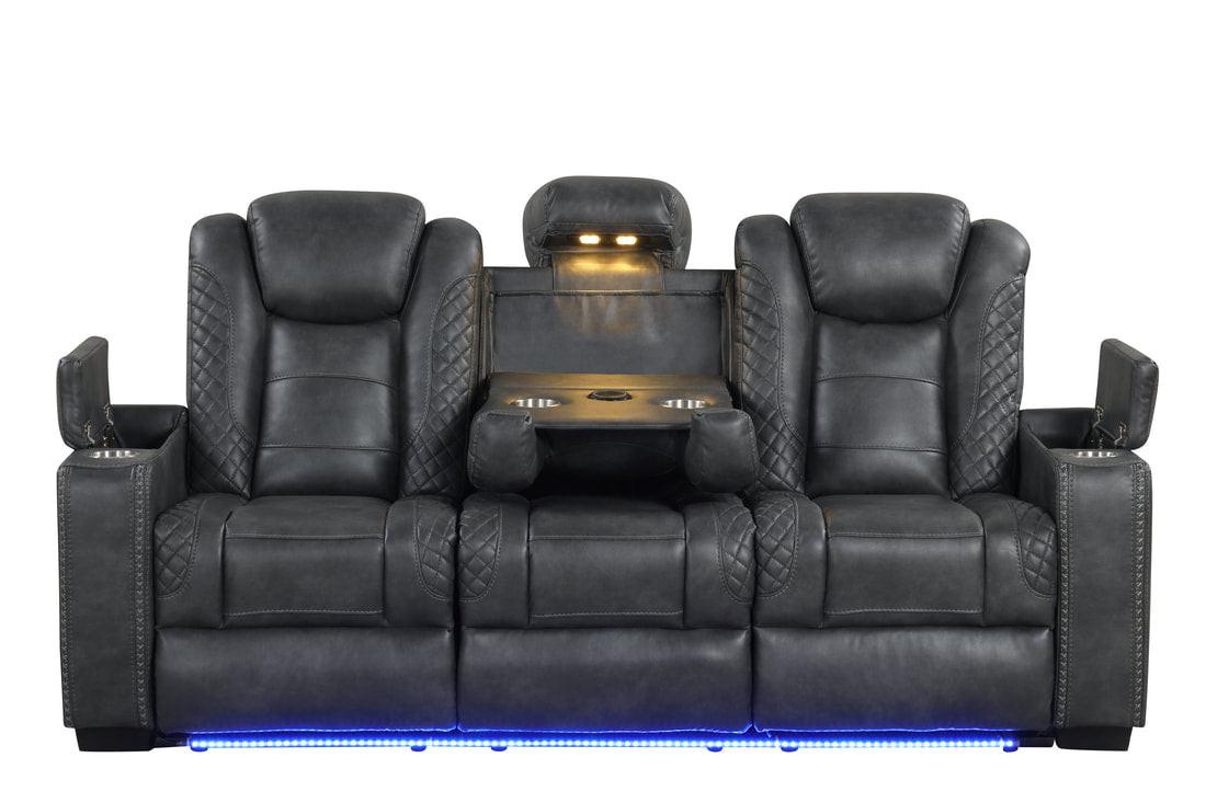 Stefano30 Gray 3PC Reclining Set — Drop-Down Table & Charging Pad