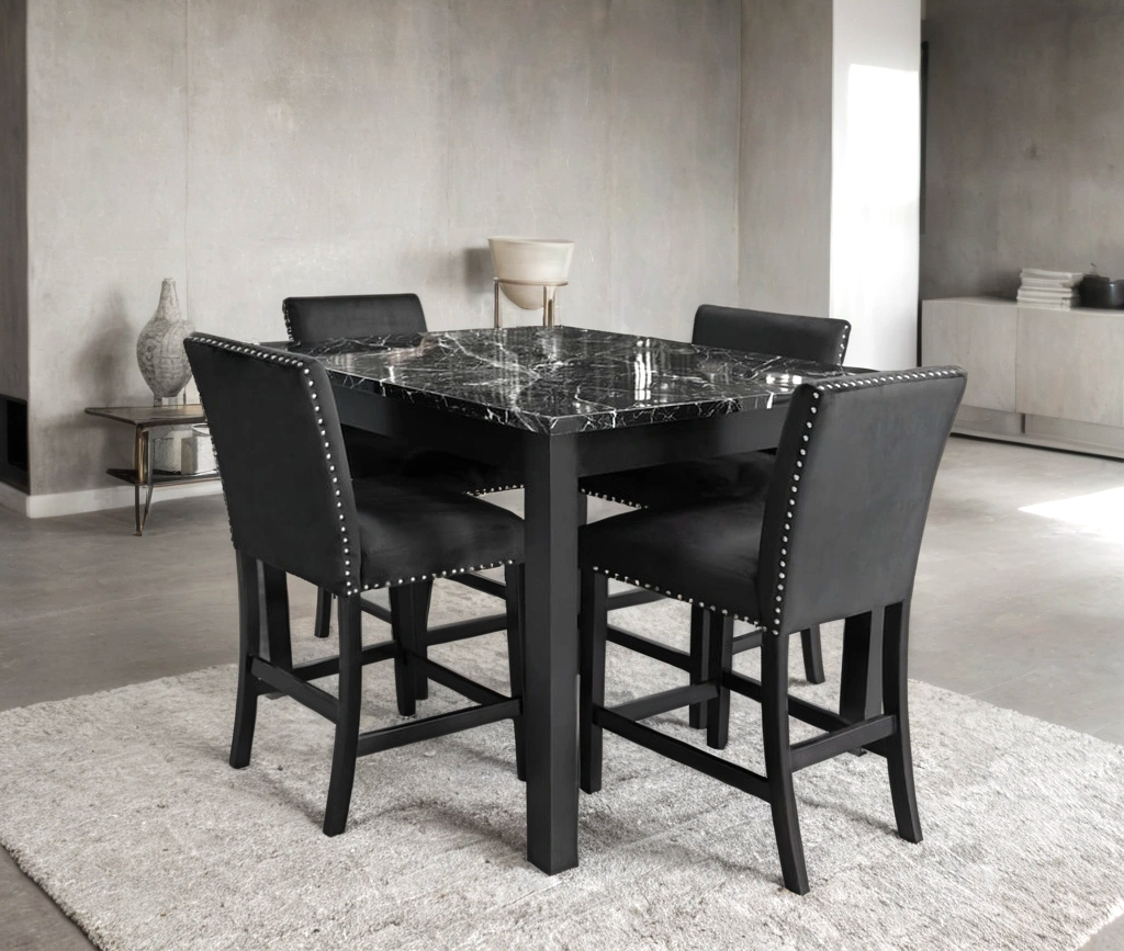 Dior Pub Table & 4 Chair Set — Onyx Black