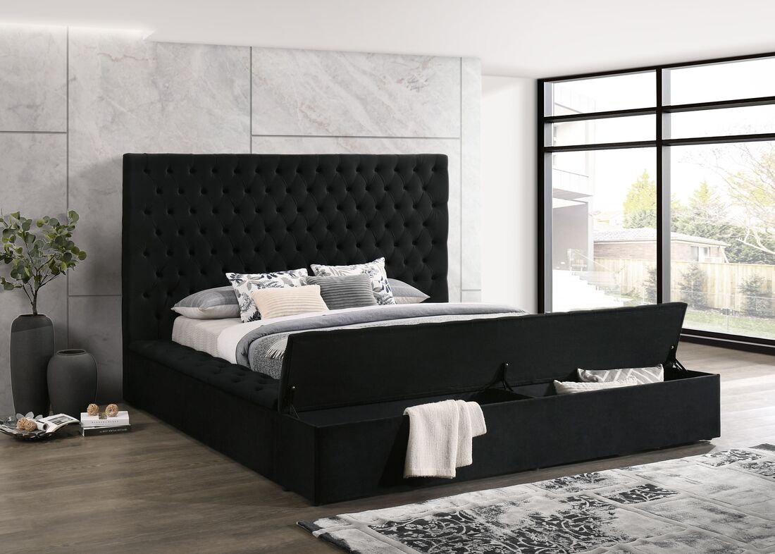 Paris Black Platform Bed — Storage Rails & Footboard