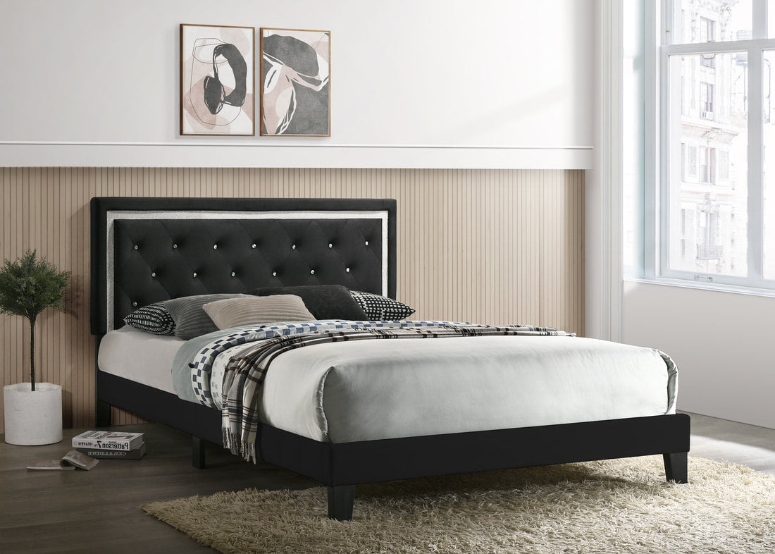Passion Grey/White Velvet Platform Bed - Twin, Full, Queen, King