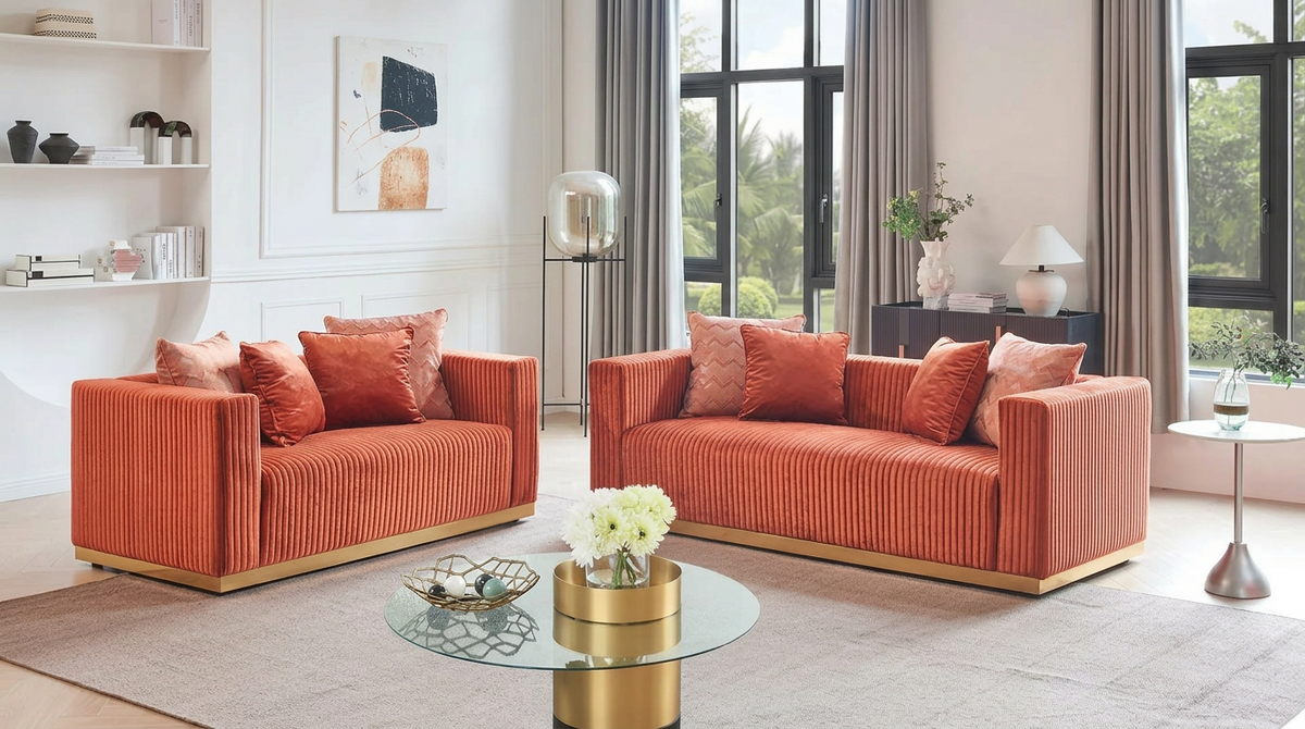 Alisha Rust Sofa & Loveseat Set — Accent Pillows Included