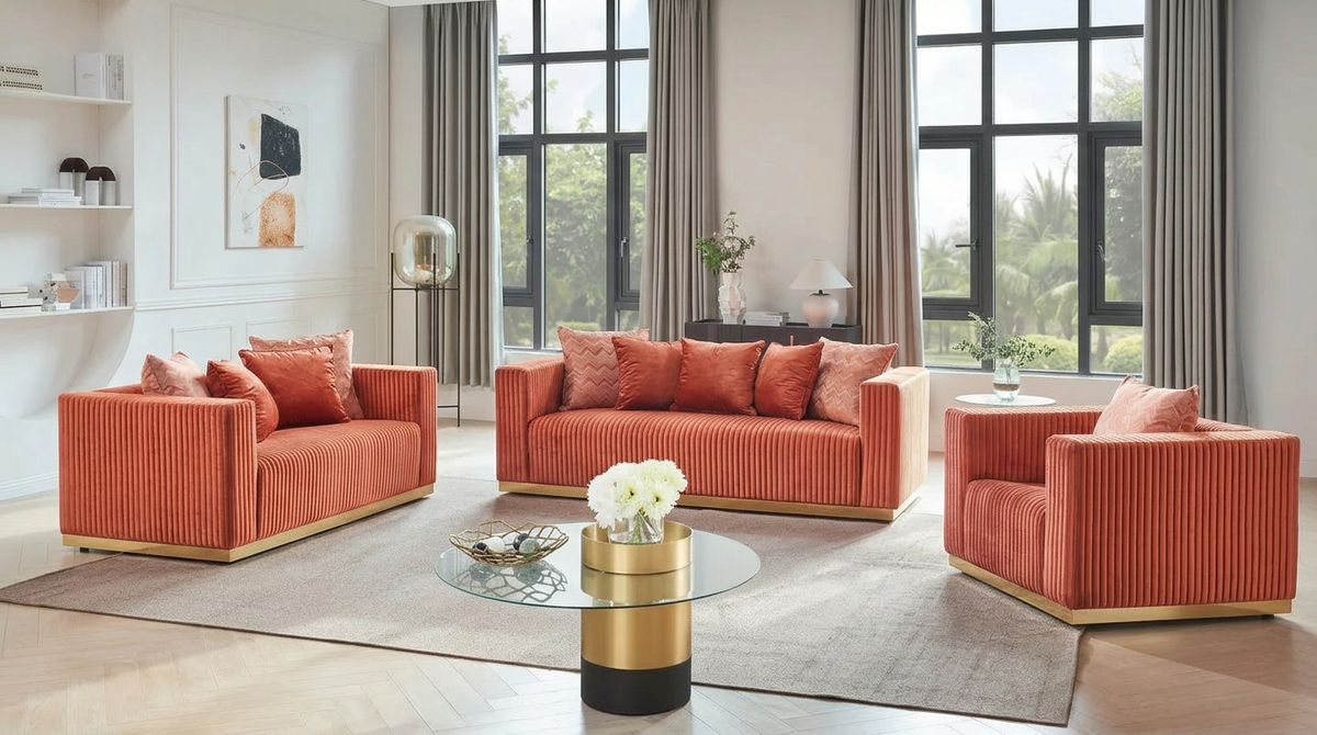Alisha Rust Sofa & Loveseat Set — Accent Pillows Included