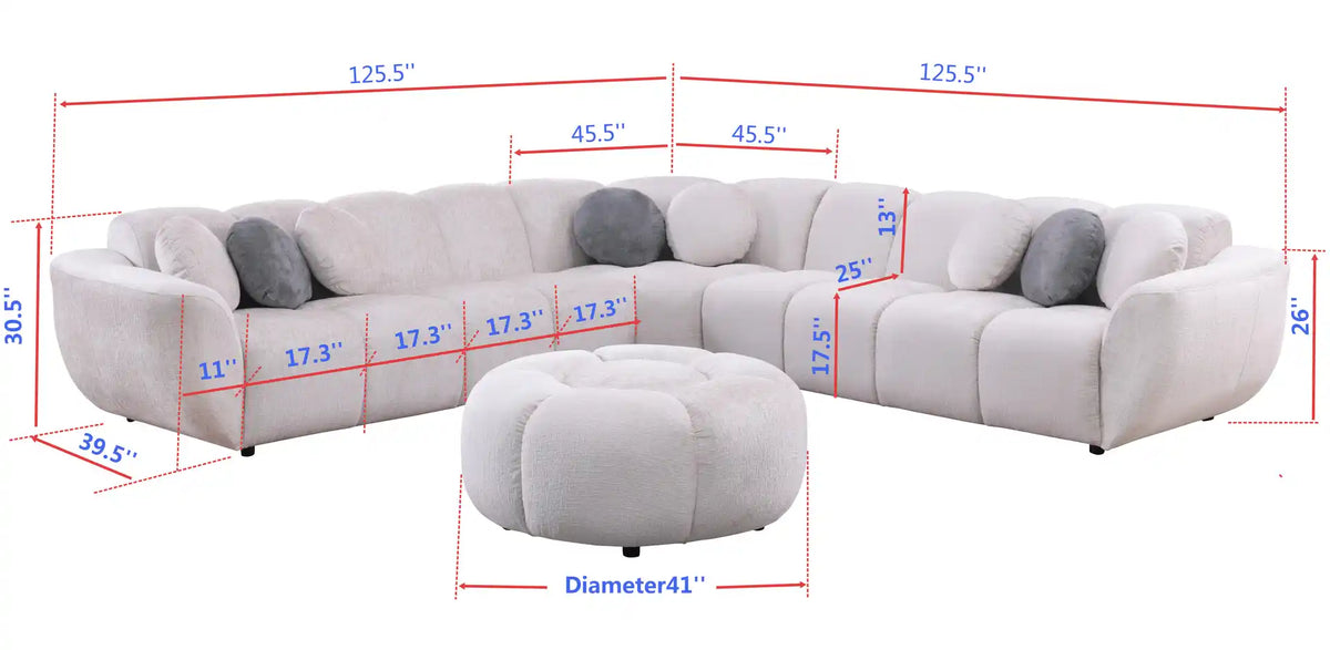 Rose Fabric Sectional — Accent Pillows Included