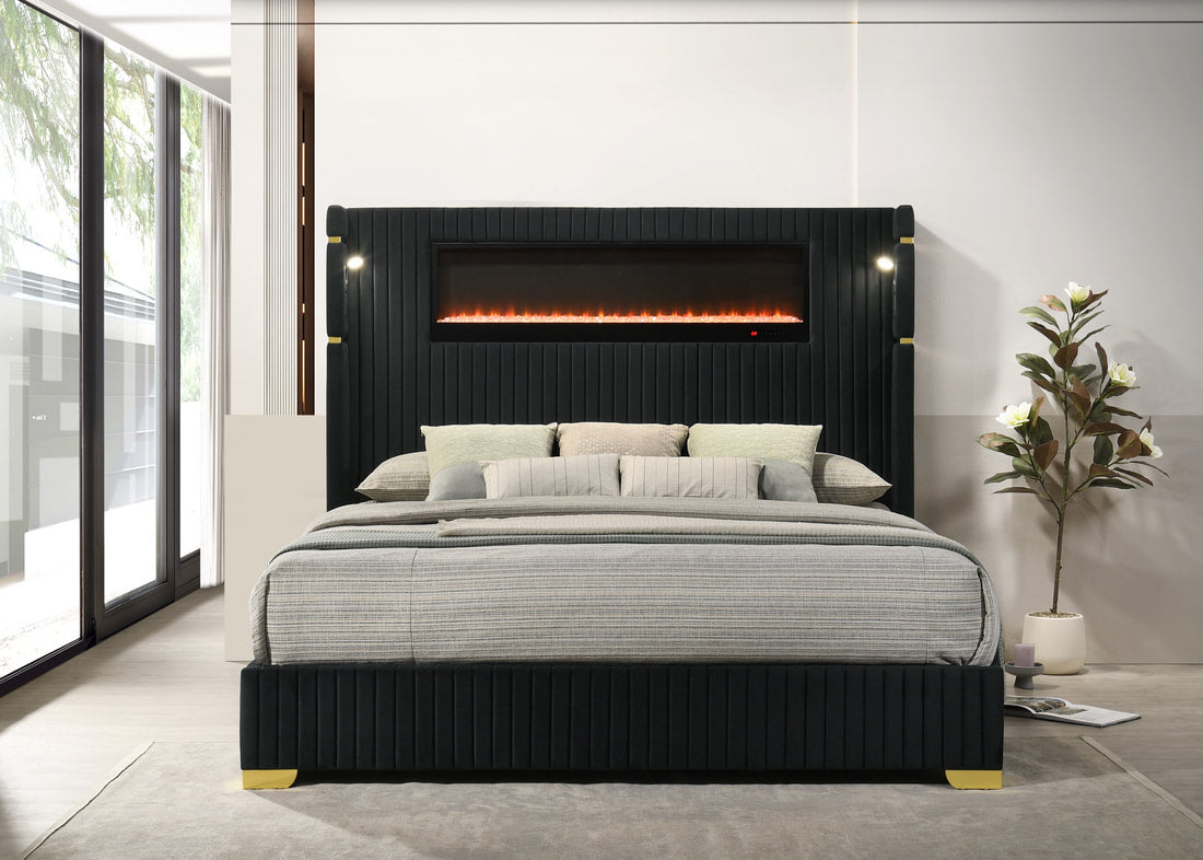 Romance2 Platform Bed — Fireplace Display & Bluetooth Headboard