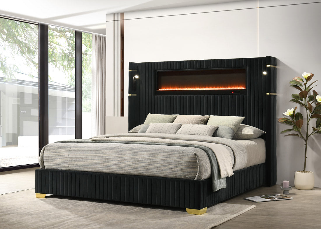 Romance2 Platform Bed — Fireplace Display & Bluetooth Headboard