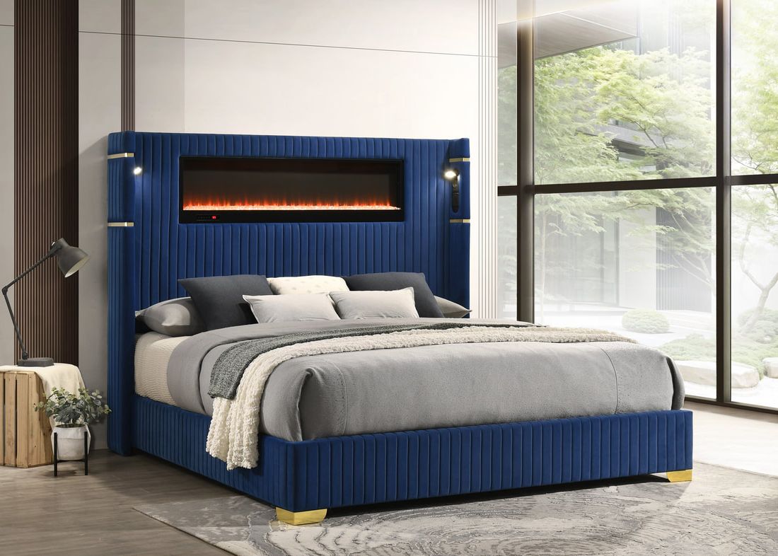 Romance2 Platform Bed — Fireplace Display & Bluetooth Headboard