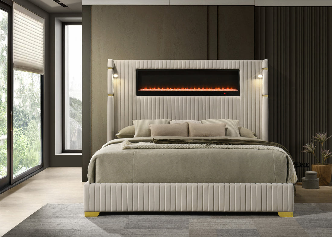 Romance2 Platform Bed — Fireplace Display & Bluetooth Headboard