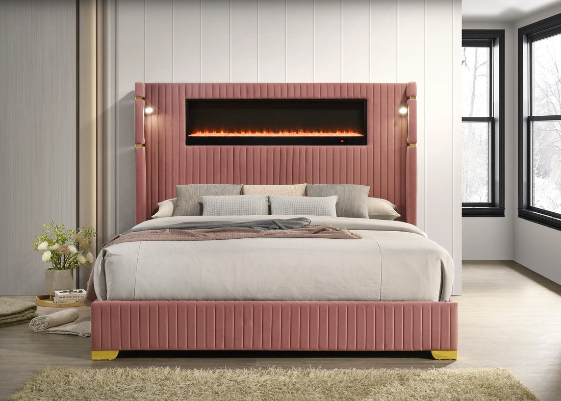 Romance2 Platform Bed — Fireplace Display & Bluetooth Headboard