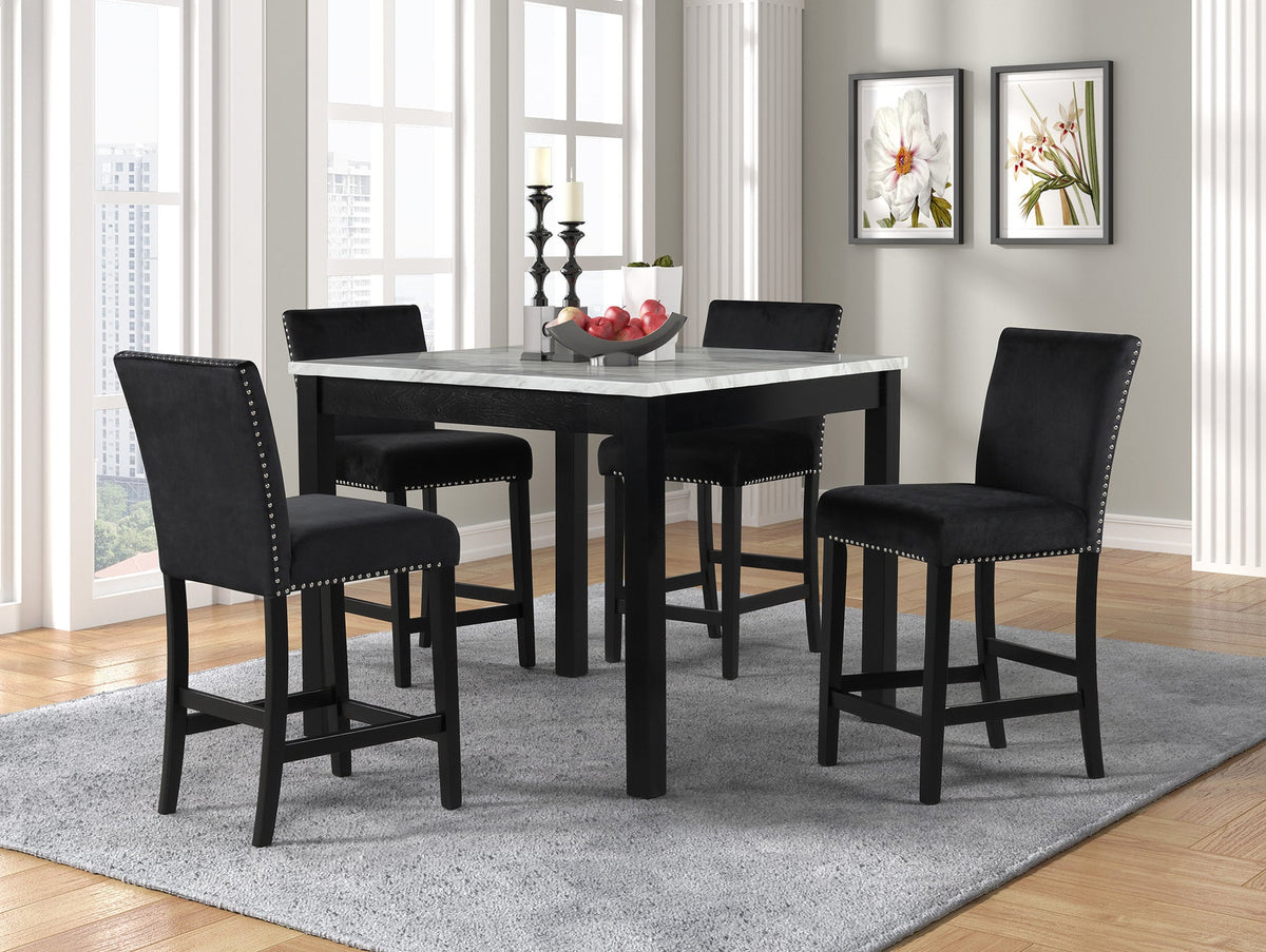 Dior Pub Table & 4 Chair Set — Black Velvet