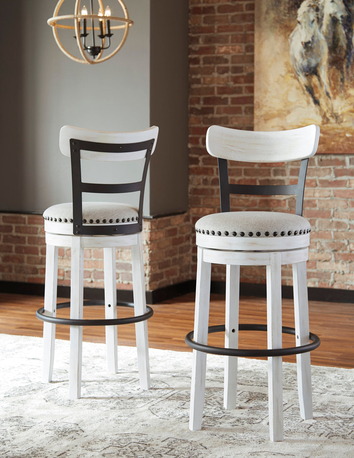 D546-530 30" Bar Height Swivel Barstool — Linen-Colored Cushioned Seat