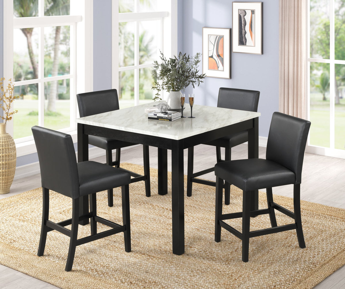 Dior Pub Table & 4 Chair Set — Black Faux Leather