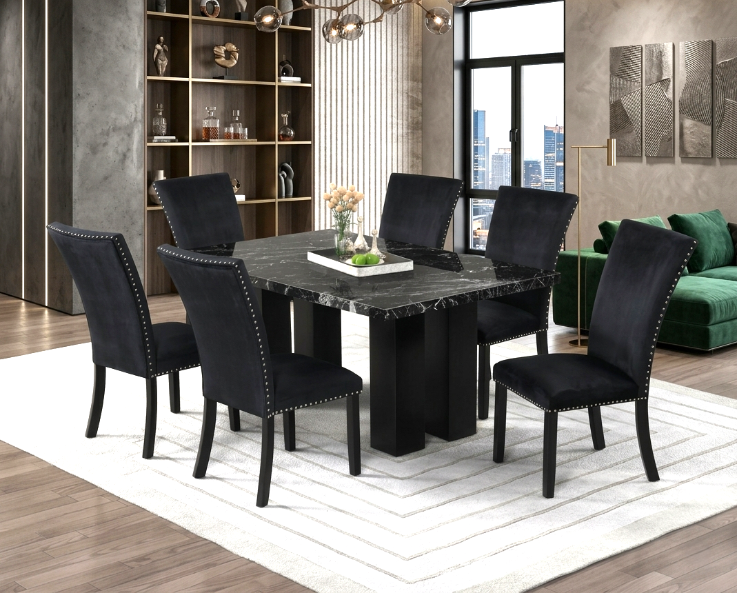 1220 Onyx Faux Marble Dining Set — Table & 6 Chairs