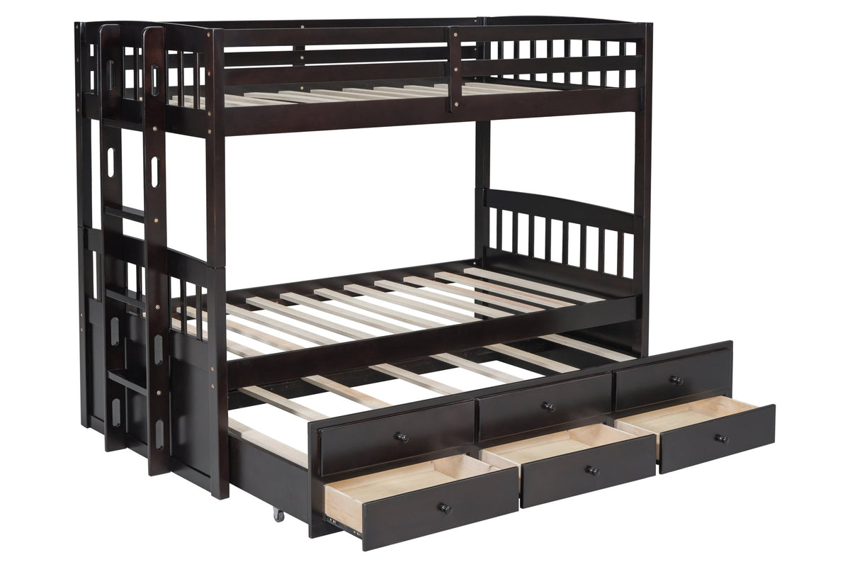 BB40 Espresso Twin/Twin Bunk Bed — Twin Trundle & 3 Drawers