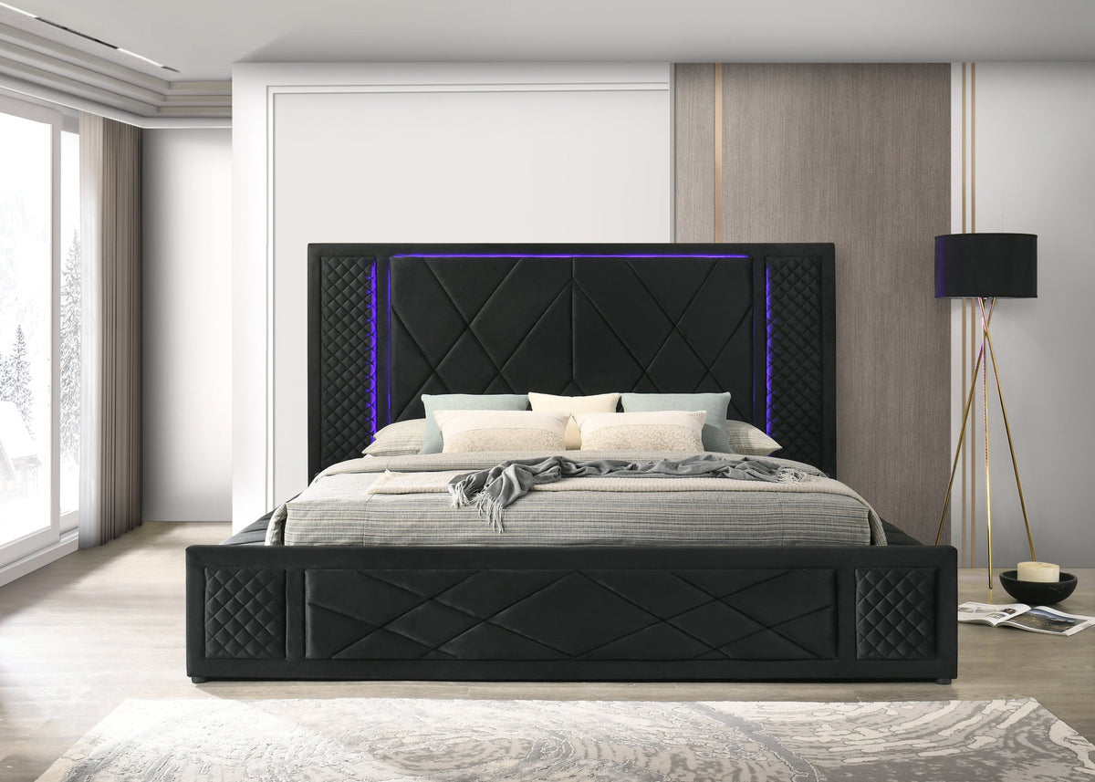 Lorenzo Black Platform Bed — LED Lights, Bluetooth Speakers & USB Charging