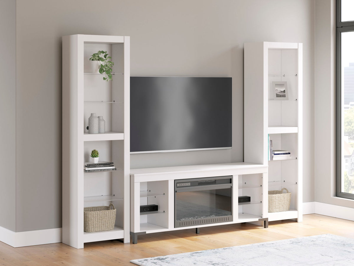 W2722 59" Fireplace TV Stand — LED Glass Shelves & Remote