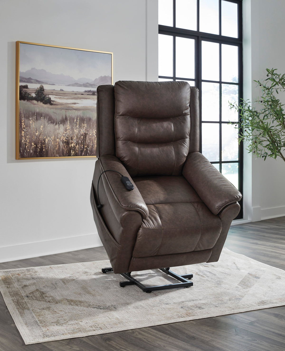 Ashley 1800412 Faux Leather Power Lift Recliner — Heat & Massage