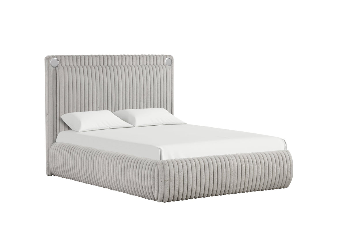 Diana Gray Platform Bed — USB Charging & Bluetooth Speakers