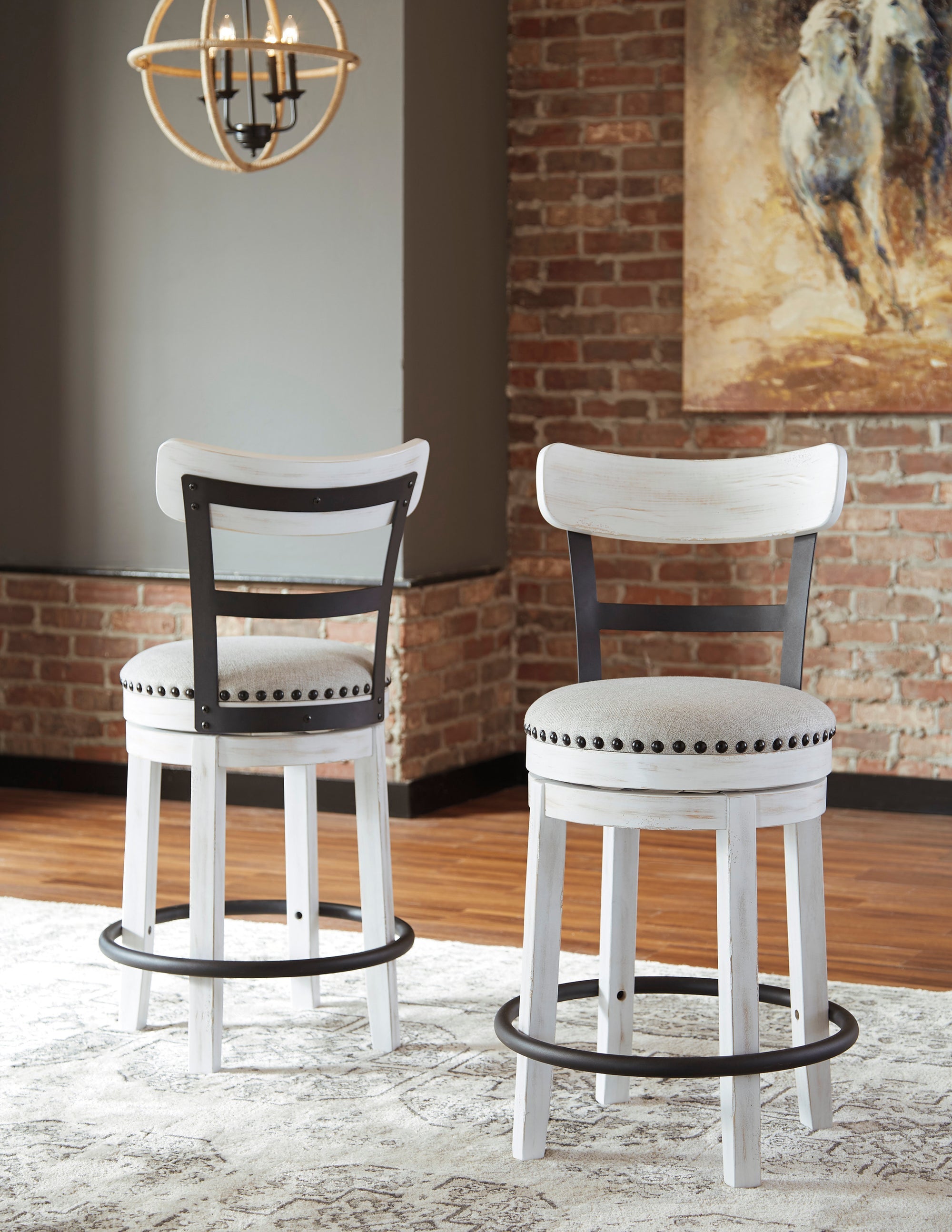 D546-524 Counter Height Swivel Barstool — 360° Swivel & Nailhead Trim
