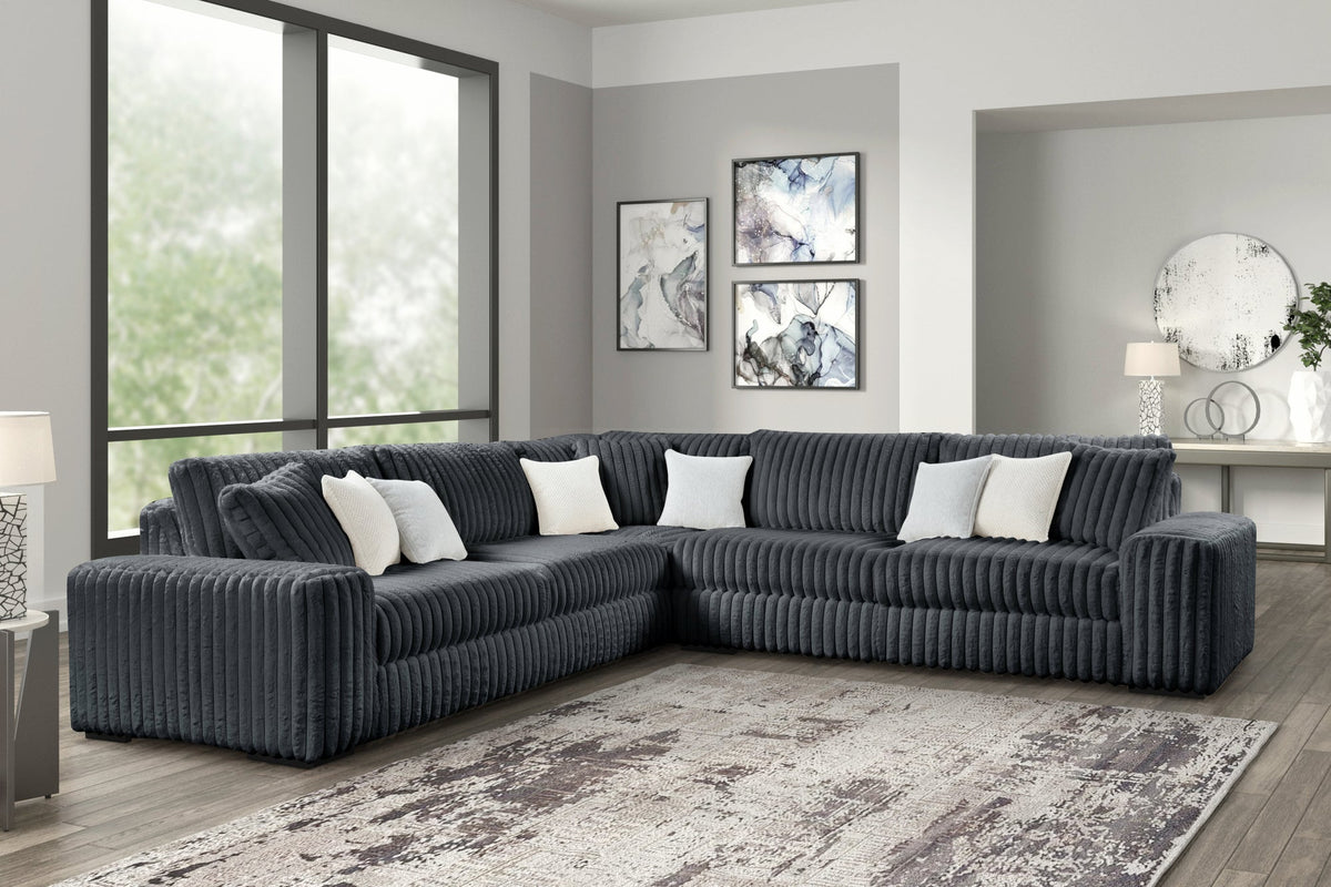 Marshmallow Charcoal Oversized Sectional — Plush Corduroy Fabric