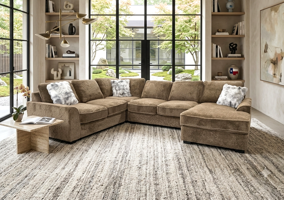 Amara 4PC Sectional — Teddy Bear Fabric