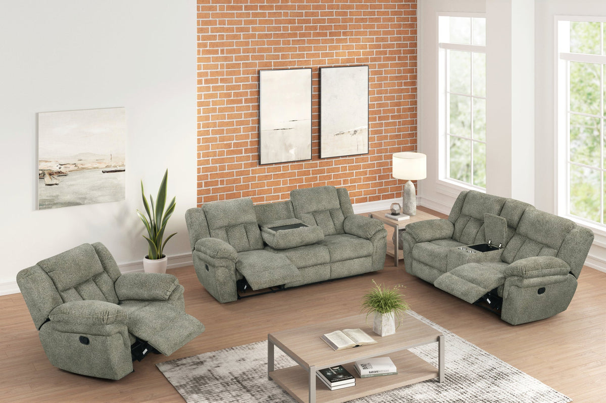 Dallas Sage 3PC Reclining Set — Drop-Down Table & Cup Holders
