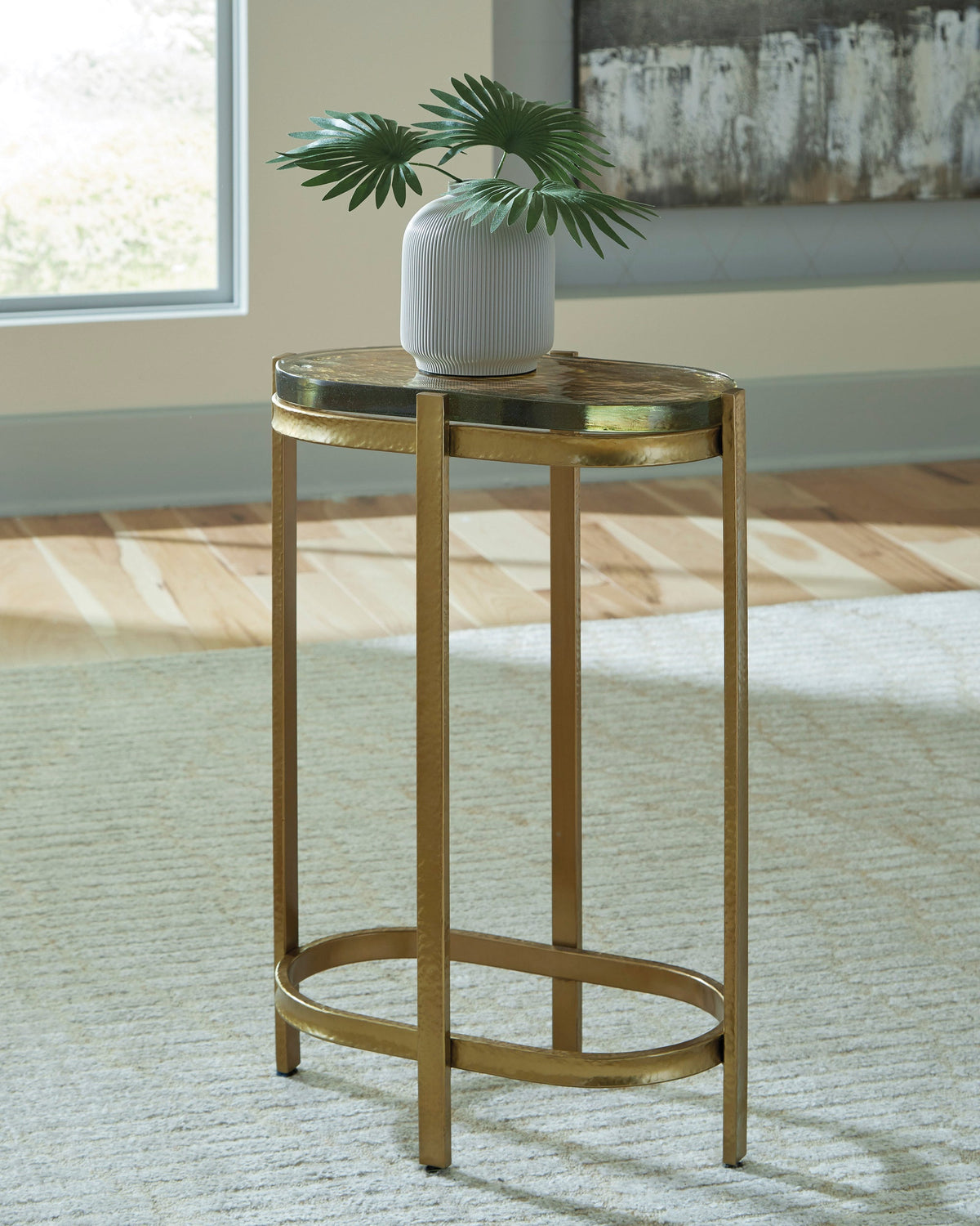 Ashley A4000716 Gold-Tone Accent Table — Iridescent Cast Glass Top