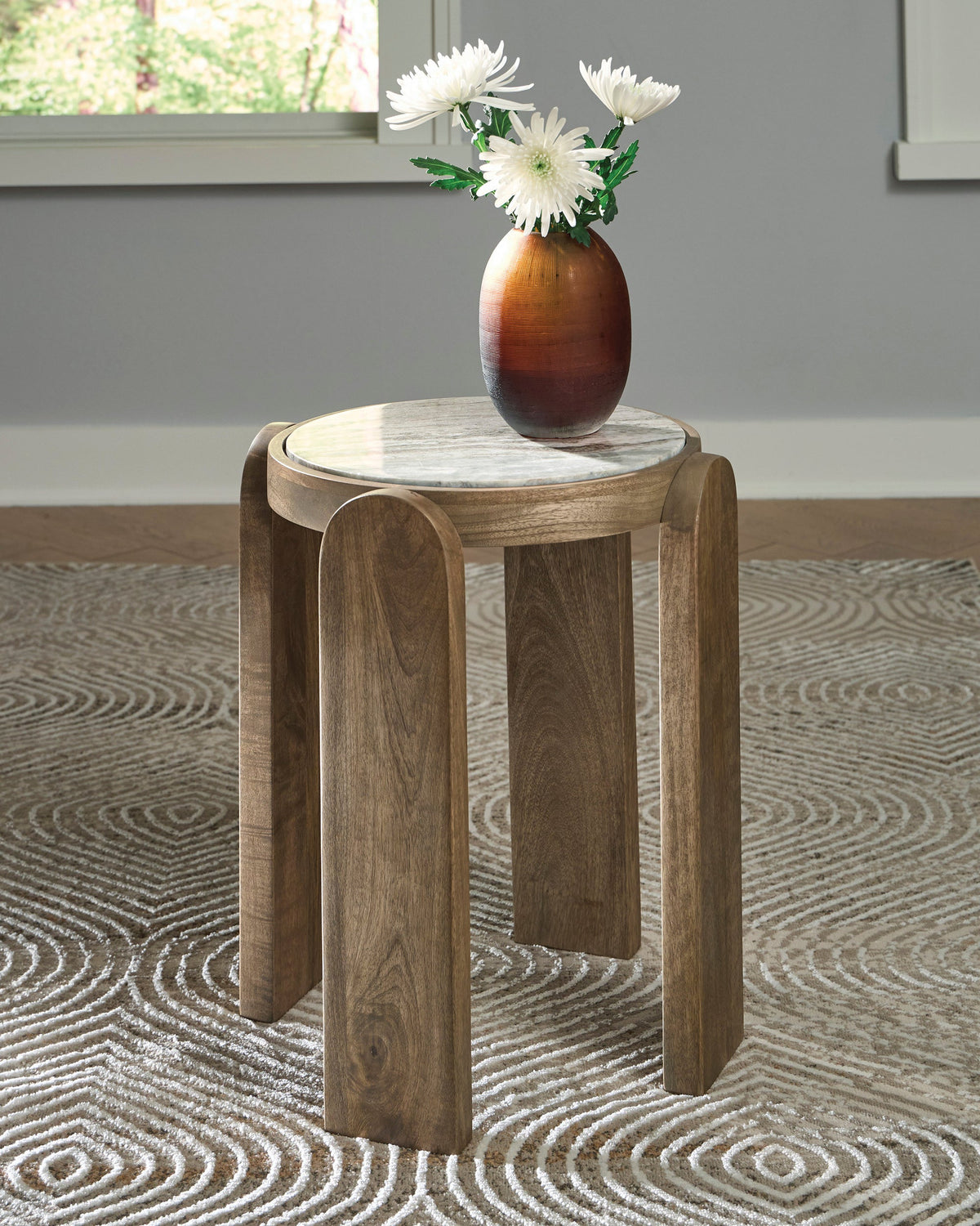 Ashley A4000722 Accent Table — Solid Mango Wood & Marble Top