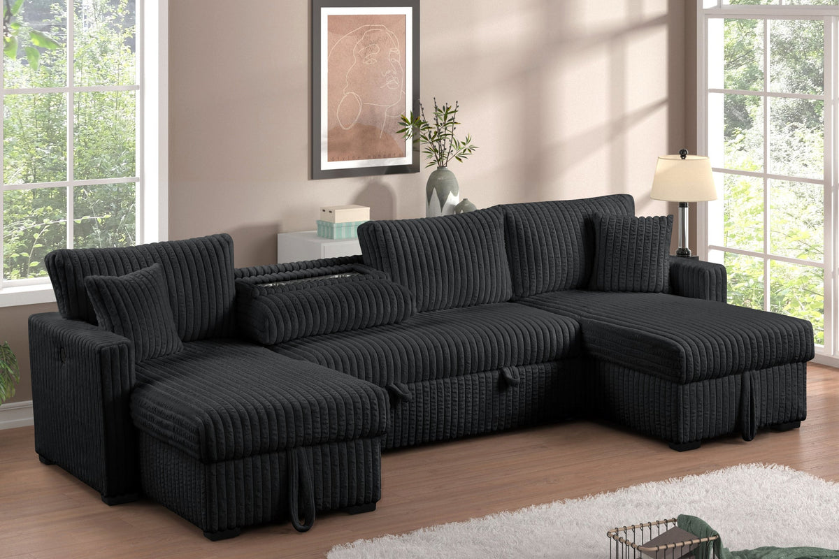July Double Storage Chaise Sectional — Pull-Out Bed & USB Charging