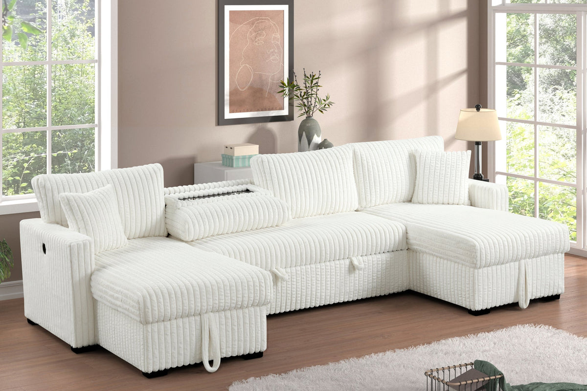 July Double Storage Chaise Sectional — Pull-Out Bed & USB Charging
