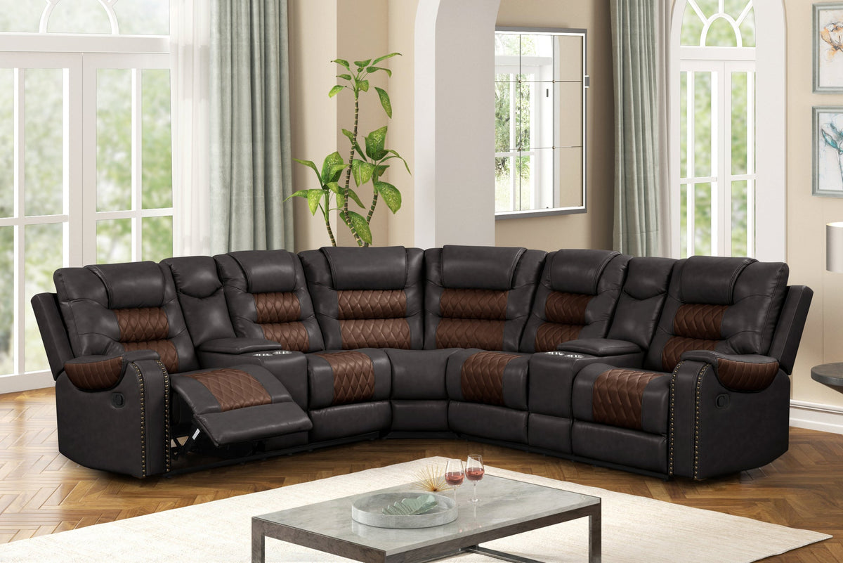 Jordon3 Reclining Sectional — 2 Recliners & Storage Consoles