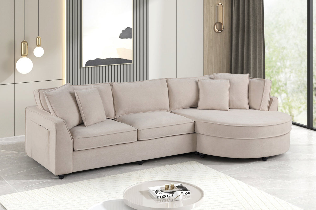 Elva Beige Sectional — Reversible Chaise & Spill-Proof Fabric