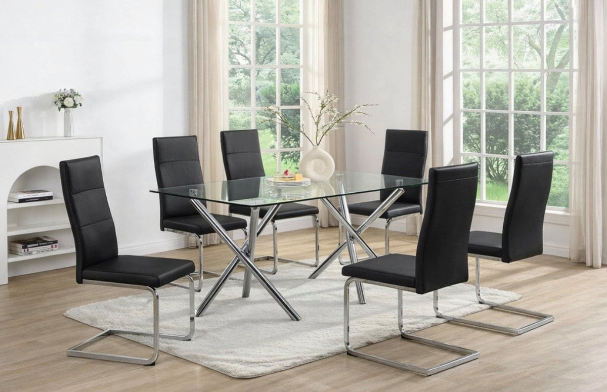 D201 Glass-Top Dining Set — Table & 6 Chairs