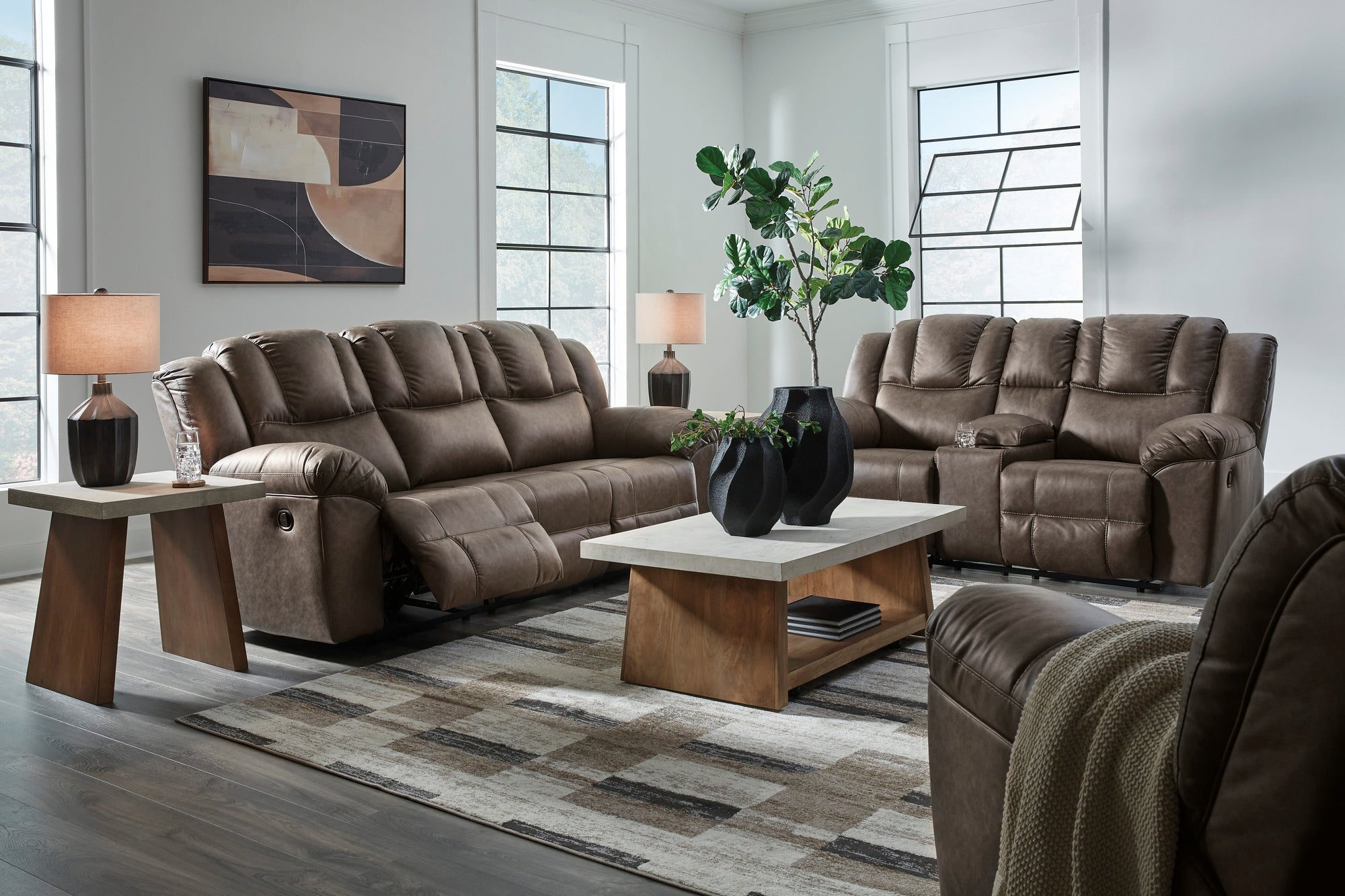 Ashley 645-06 Reclining Set — Console with Cup Holders & Storage