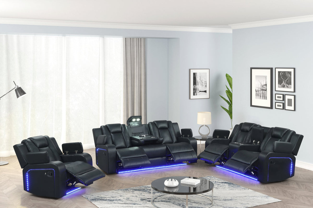 Hulk20 Black 3PC Reclining Set — Drop-Down Table & LED Lighting