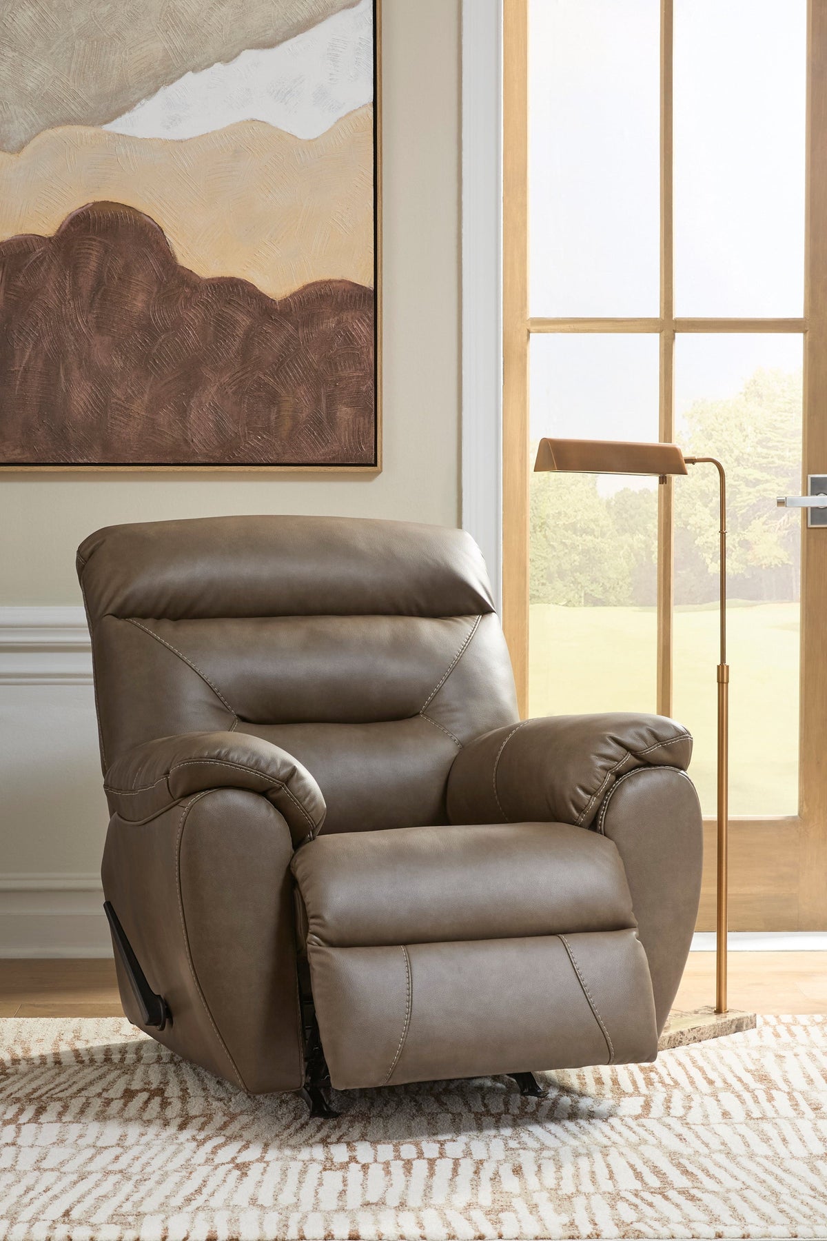 Ashley 8400225 Faux Leather Rocker Recliner — One-Pull Reclining