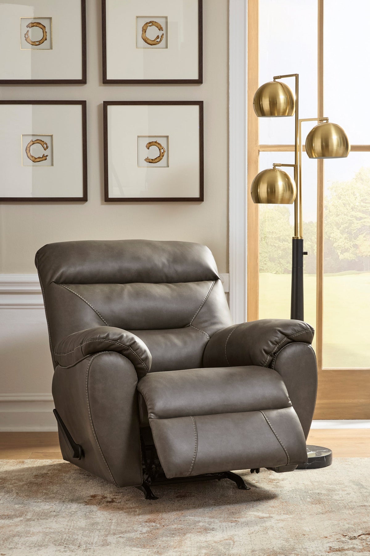 Ashley 8400325 Faux Leather Rocker Recliner — One-Pull Reclining