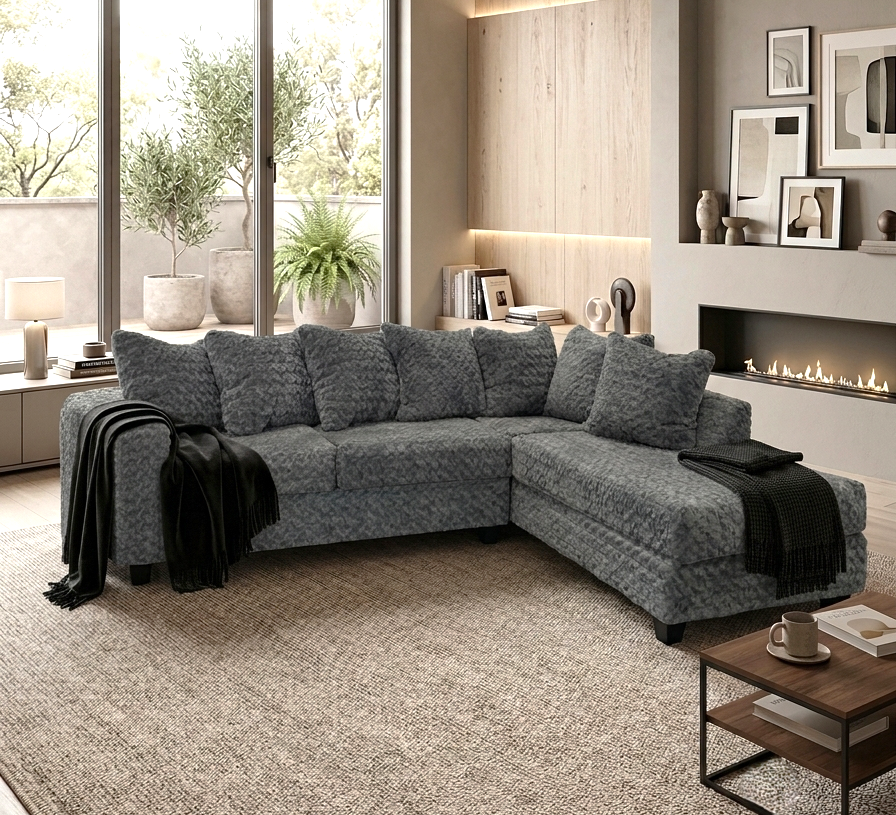 610 2-Piece Sectional with Chaise — 7 Matching Pillows, 5 Colorways