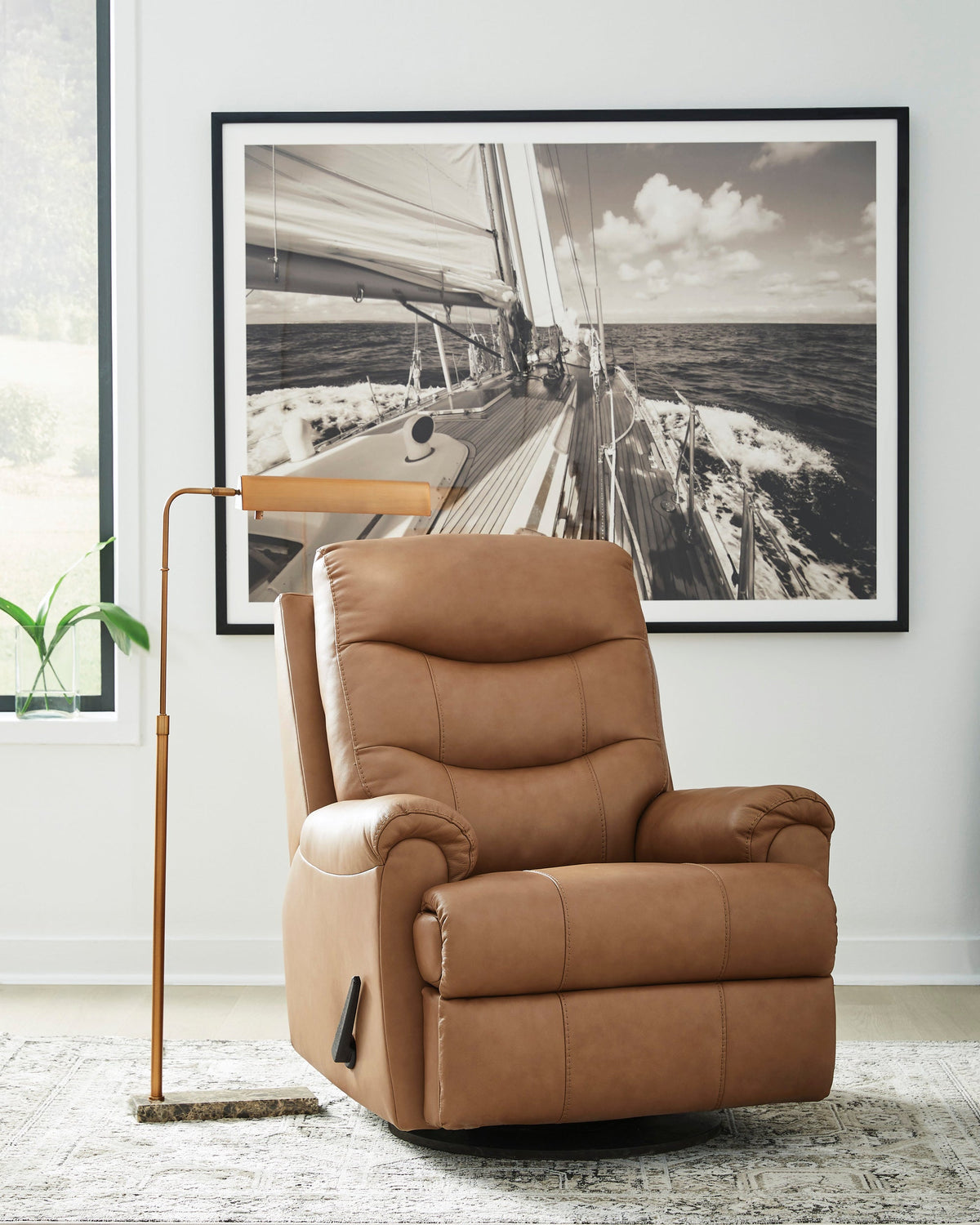 U1340161 Top Grain Leather Swivel Recliner — 360° Swivel & Glide