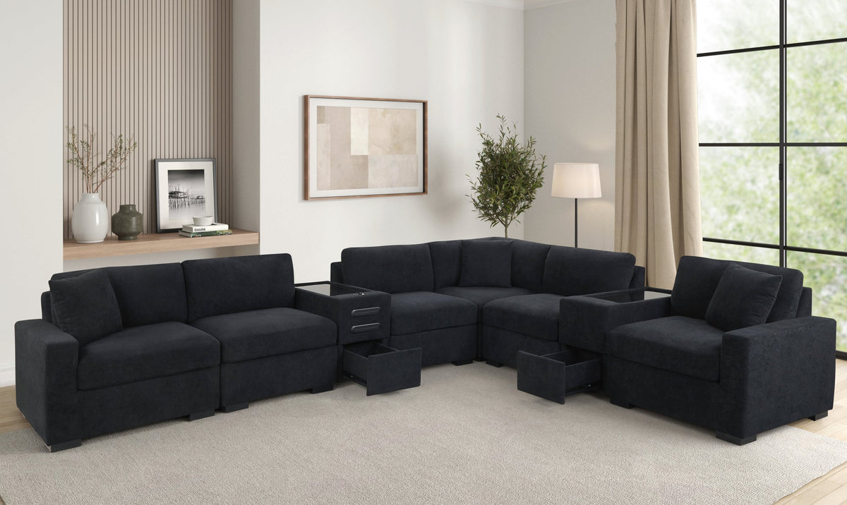 Barista 8PC Modular Sectional Set — Bluetooth Console & Washable Covers
