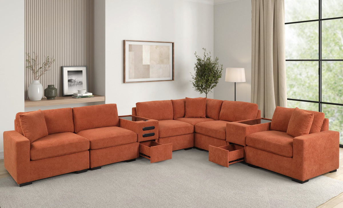 Barista 8PC Modular Sectional Set — Bluetooth Console & Washable Covers