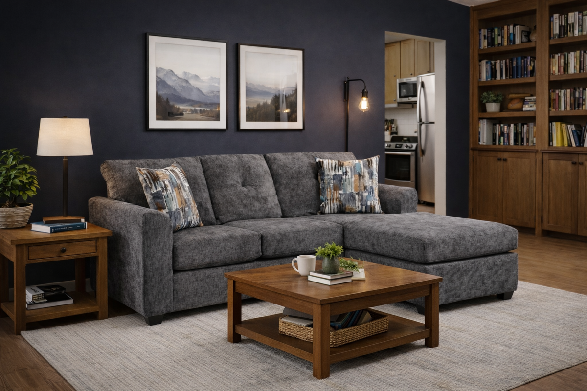 Washington 3006 Sectional — Compact L-Shape, Gray, Navy or Chocolate
