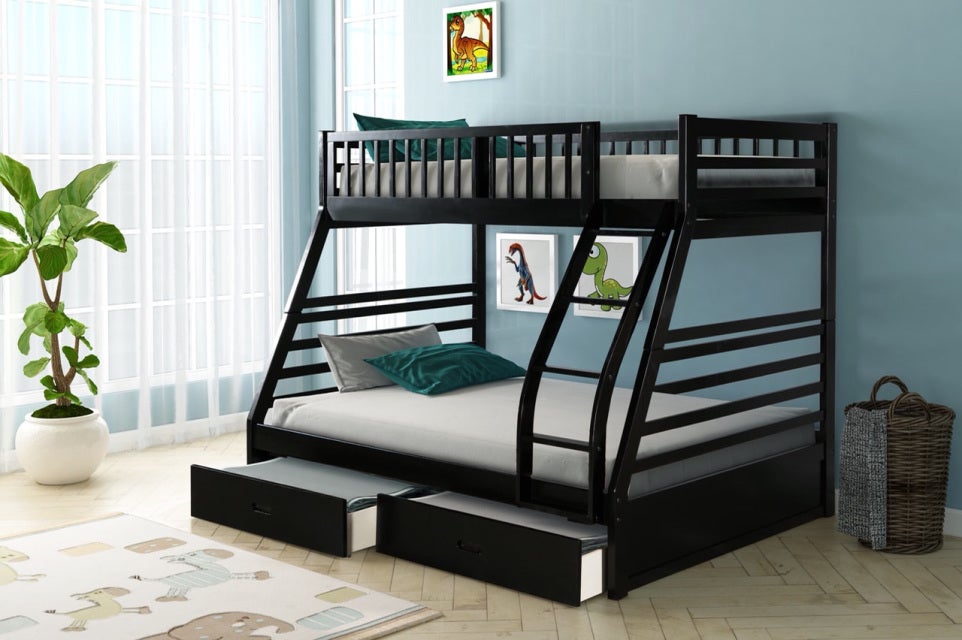 HH22 Twin Over Full + 2 Drawers Bunk Bed (BLACK) *DISCONTINUED*