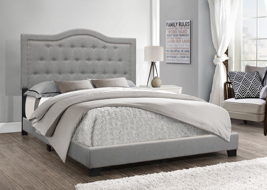 Emma Gray Bed — Silver Nailhead Trim