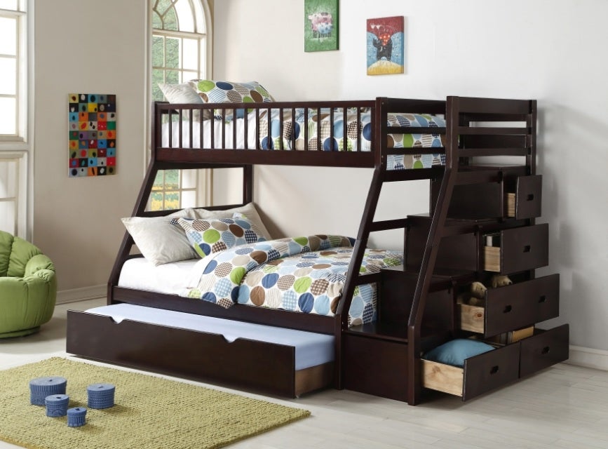 HH3000 Twin Over Full Staircase Bunk Bed With Trundle Set