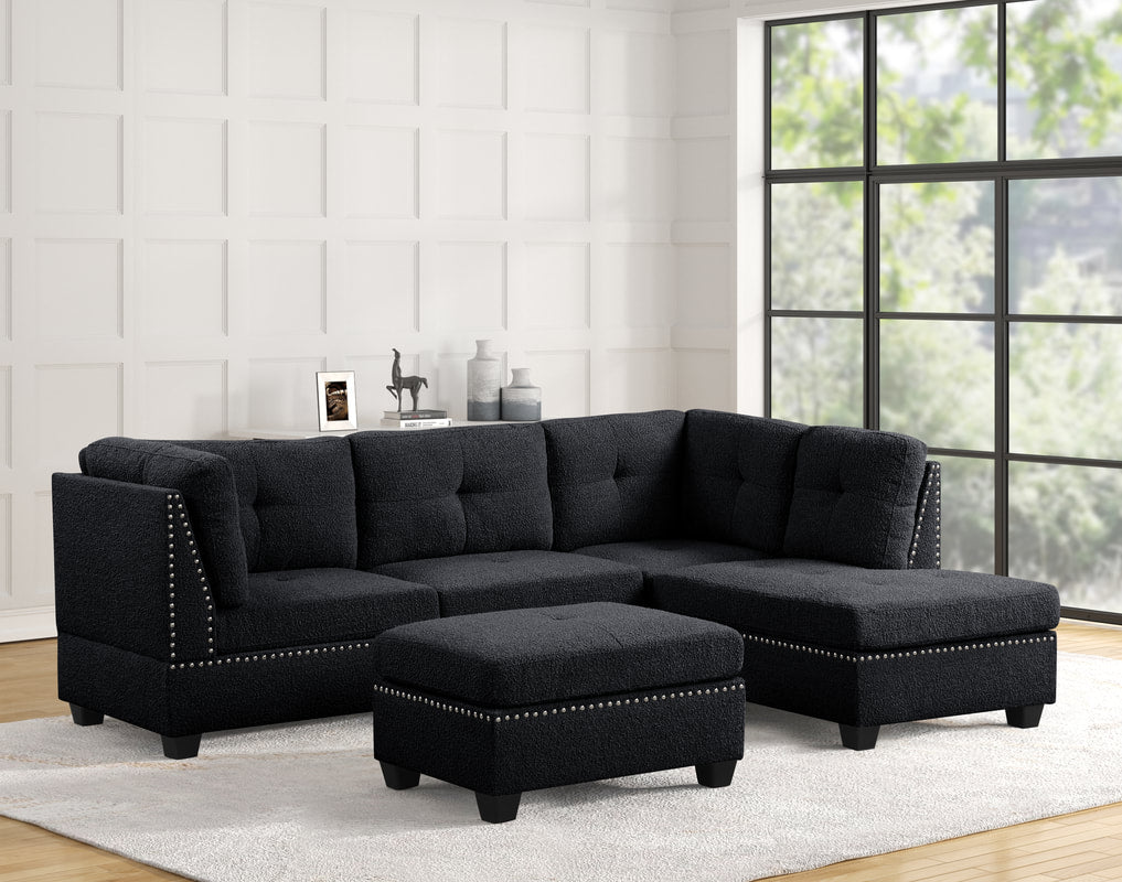 Sienna Boucle Sectional + Ottoman Set — 3 Colorways
