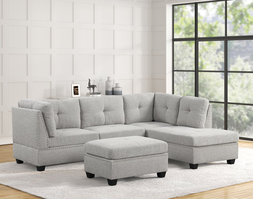 Sienna Boucle Sectional + Ottoman Set — 3 Colorways